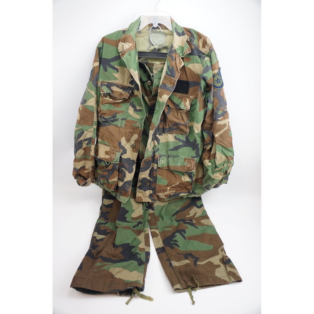 US Military BDU Uniform Set Medium‎ Regular Woodland Camo Combat Jacket Pants GC